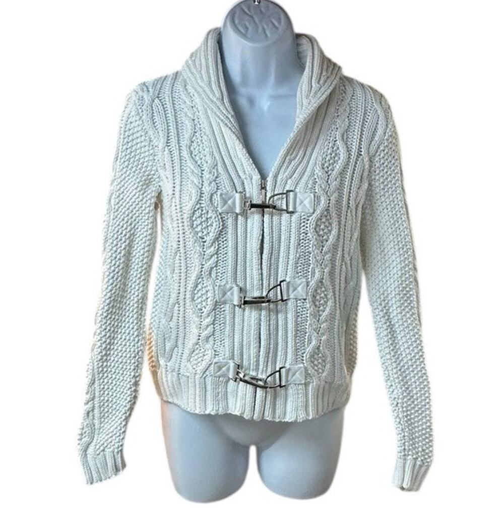 Lauren Ralph Lauren Petite Cable Knit Hook & Eye Cardigan Sweater Cream P/S